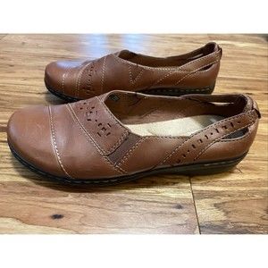 Clarks Tan Slip On Loafers Leather Shoes Comfort Womens 9W